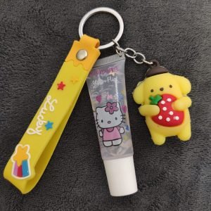 llavero pompompurin + gloss hello kitty